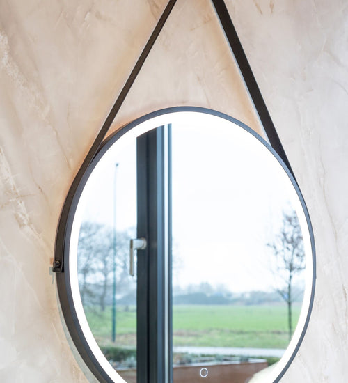 Spiegel Belt Ø 60 cm (hoogte 90 cm) met dotless indirecte verlichting, touchbediening (traploos dimbaar) op voorzijde, kleurinstelling koud/warm en spiegelverwarming