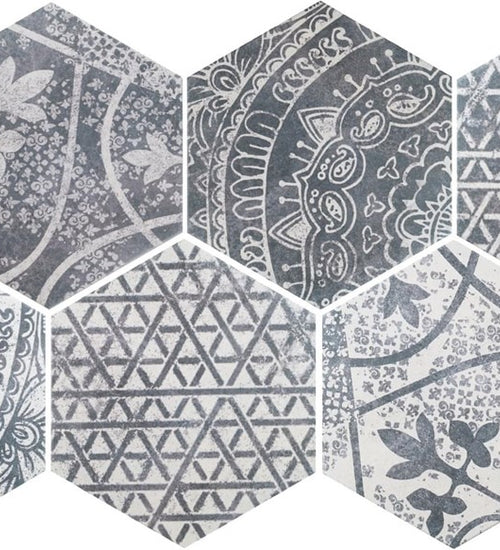 Vloertegel Quintessenza Alchimia Ars mix2 bianco/nero 26,6x23 cm