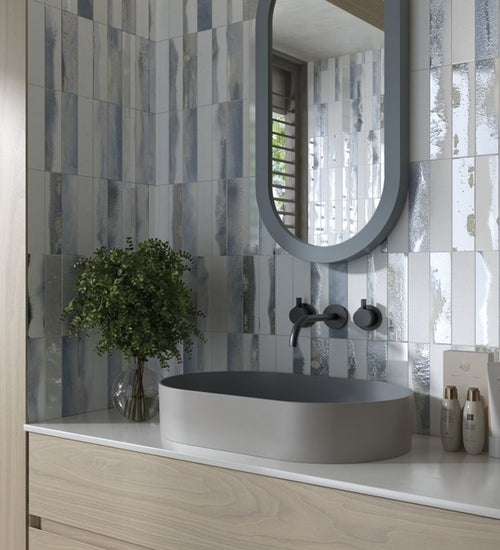 Wandtegel Cifre Boubles Blue Brillo 6x25