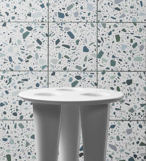 Vloertegel Quintessenza Confetti Bianco Petrolio 18,6x18,6 cm