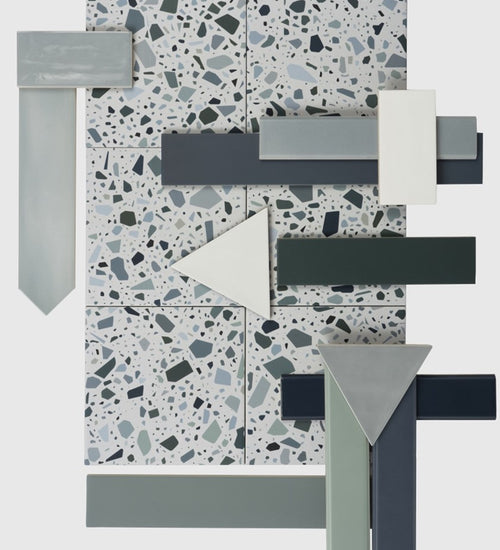 Vloertegel Quintessenza Confetti Bianco Petrolio 18,6x18,6 cm