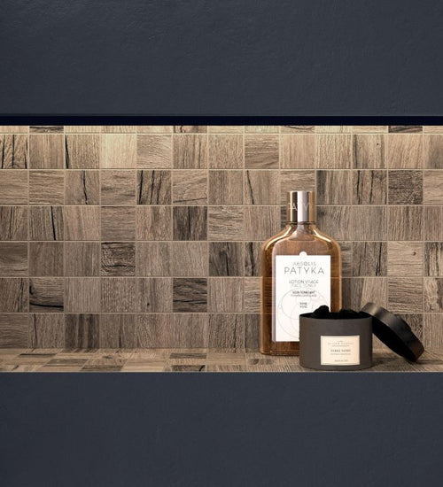 Mozaiektegel Flaviker Nordik wood Bruin mat 30x30 cm