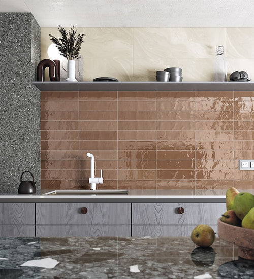Wandtegel Vives Javea Taupe Brillo 8x31,5 cm
