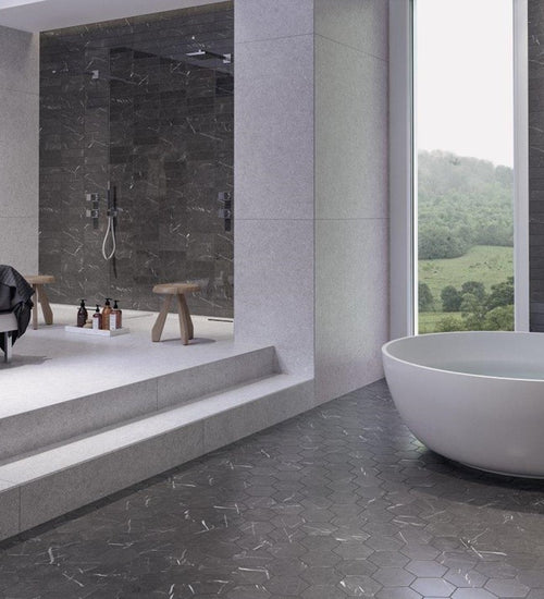 Wandtegel Cifre Marble Line Hexagono Marquina Mate 15x17 cm