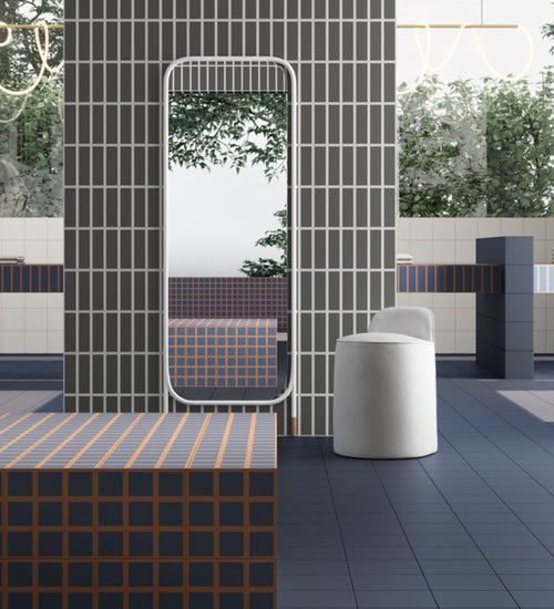 Vloertegel Quintessenza Oltre 9 Blu.Bianco 18,6x18,6 cm