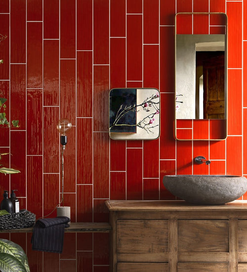 Wandtegel Tonalite Paintboard Rosso 10x40 cm