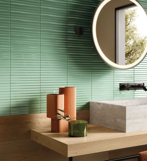 Wandtegel Flaviker Flow Groen glans 6x25 cm
