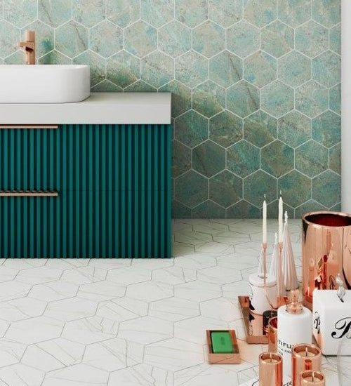 Vloertegel Cevica Rock Star Calacatta Gold 14x16 cm