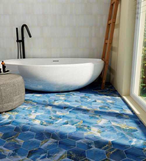 Vloertegel Cevica Rock Star Onice Blue 14x16 cm