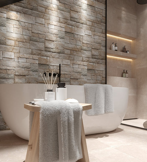 Mozaiektegel Stabigo Stone panel Creme 25x50 cm