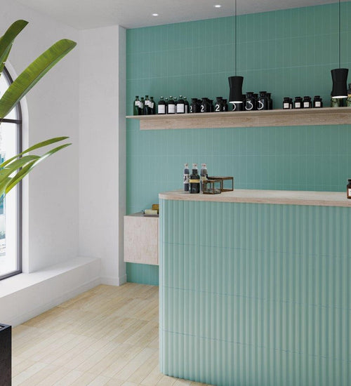 Wandtegel Wow  Stripes Teal Matt 7,5x30 cm