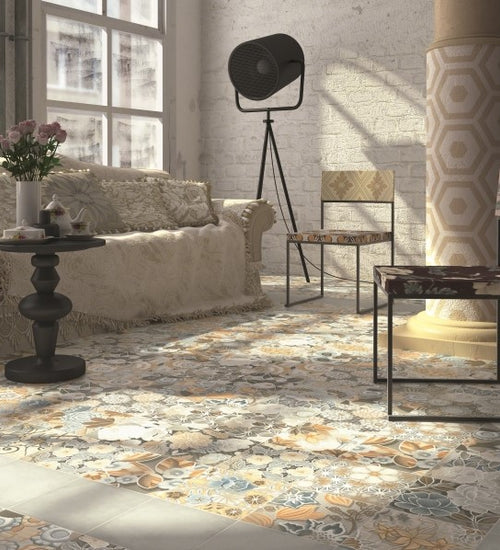 Vloertegel Vives Vodevil Flore Gris 20x20 cm