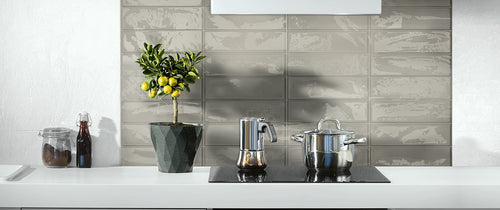 Wandtegel Verde Glassalike Grijs glans 10x30 cm